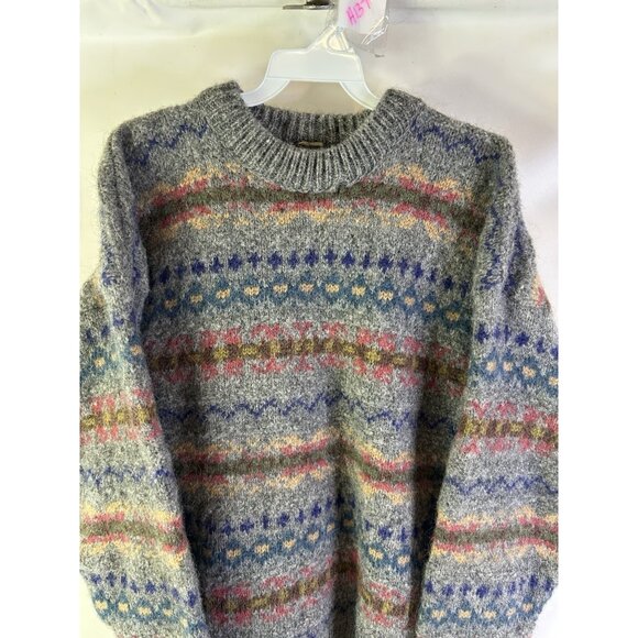 VTG 90s Wool Rainbow Fair Isle Nordic Chunky Crewneck Sweater Rockabilly - Picture 4 of 7